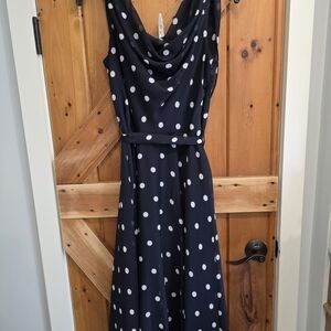Dress Barn Navy Blue Polka Dot Sleeveless Midi Dress